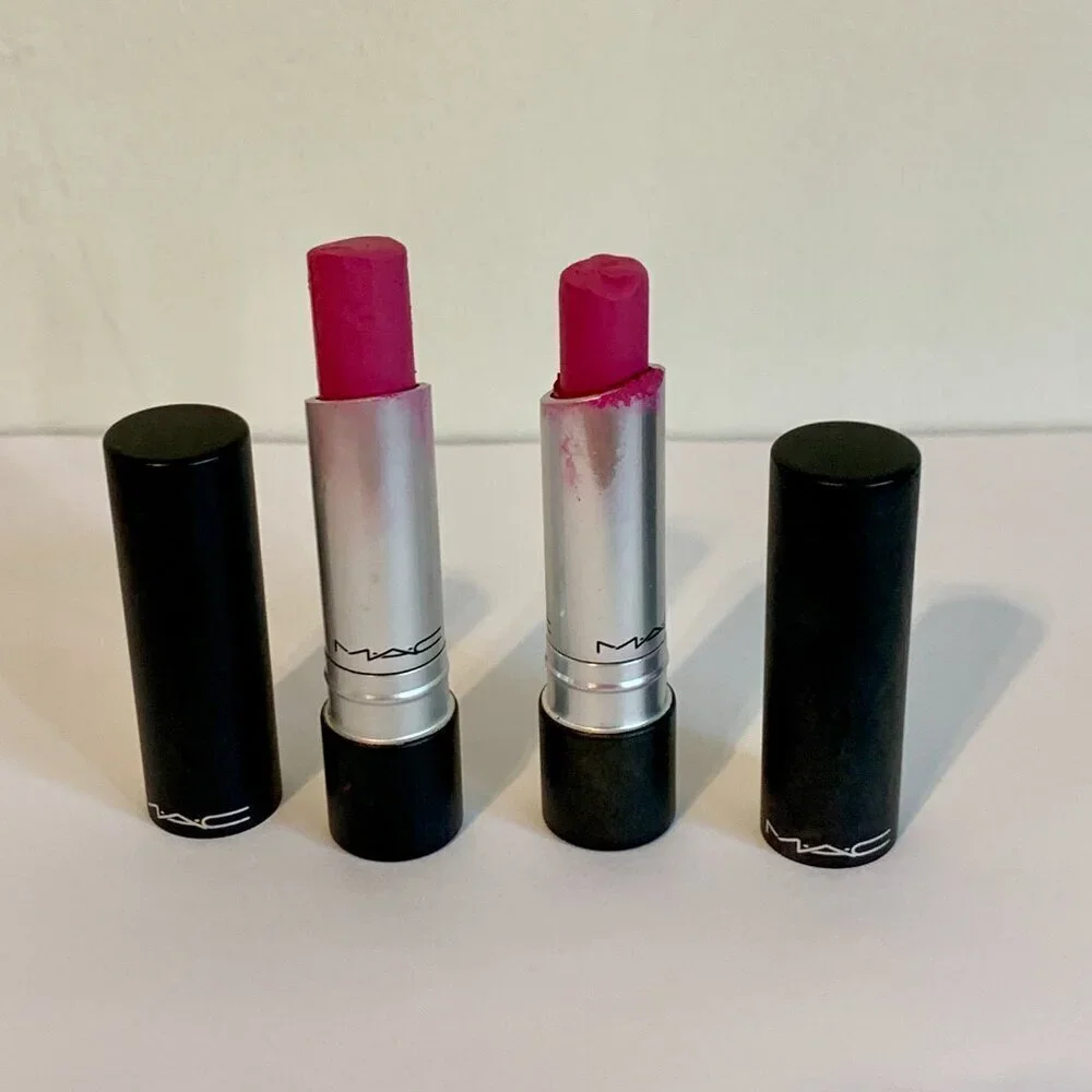 (2) MAC Pro Longwear Love Forever Lipstick USED Pink Rare Flawed Creme Disco SET